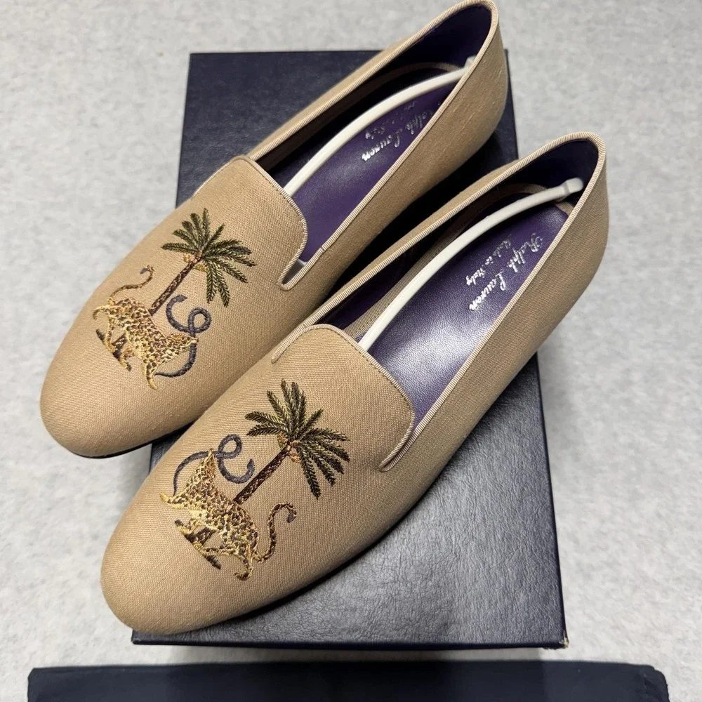 Ralph Lauren Purple Label Alonzo Palm Jaguar Shoes Mens 11 D Beige Slip On